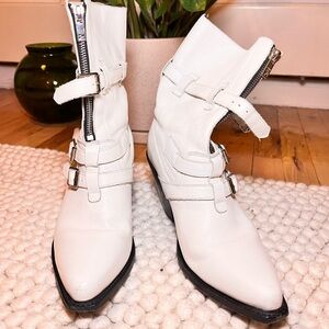 Celine Calfskin Leather Jacket White boots size 38